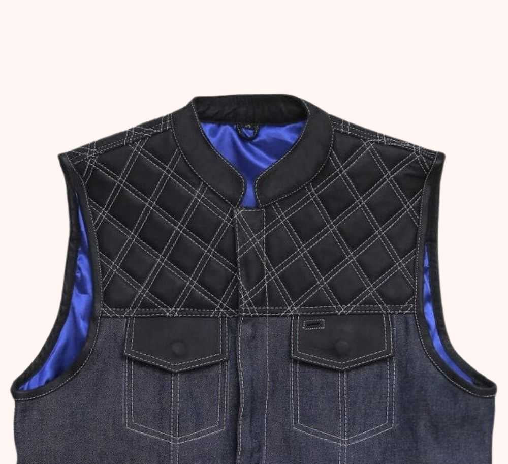 Denim motorcycle vest with blue mesh lining