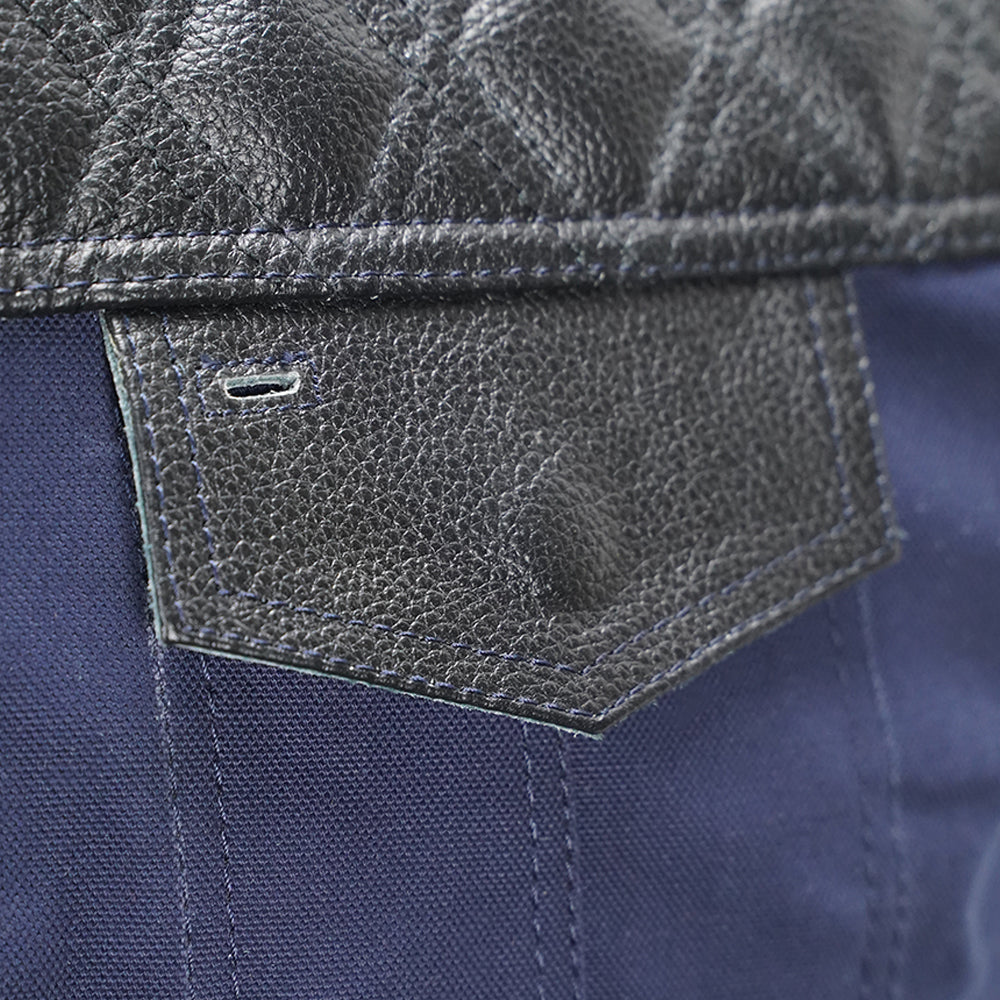 Blue canvas motorcycle vest with conceal carry