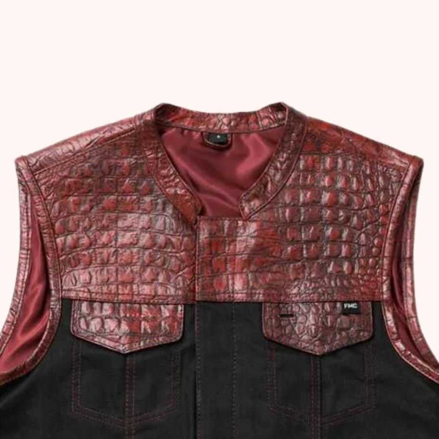 Denim motorcycle vest with conceal-carry pockets