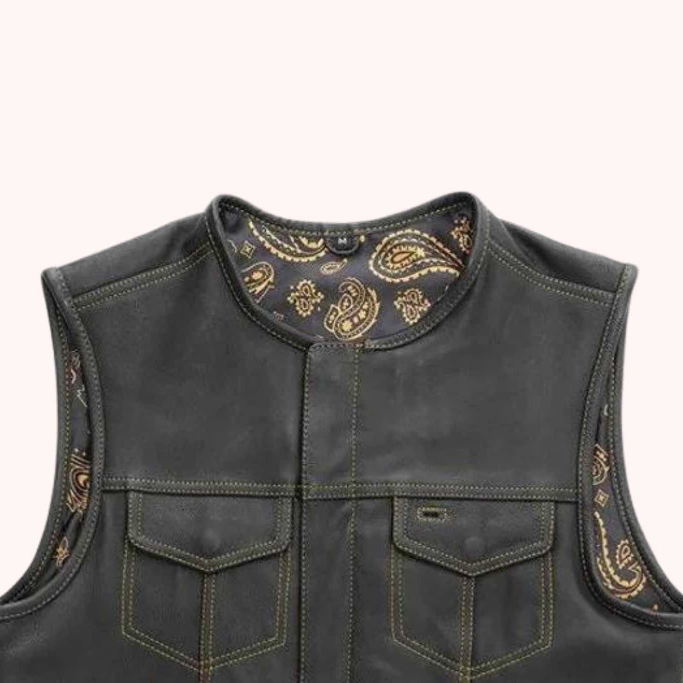 Men's club style leather vest