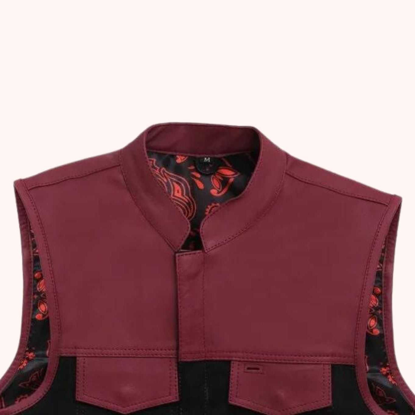 Canvas leather vest with red paisley liner