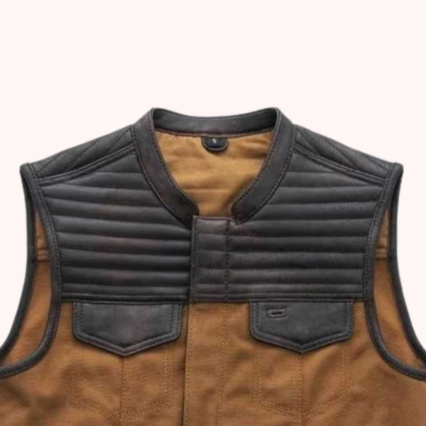 Distressed leather motorcycle vest with conceal carry