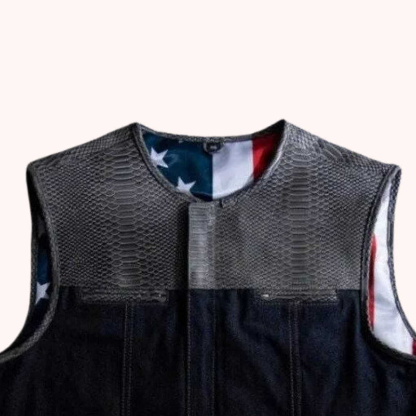 Men's club style canvas leather vest