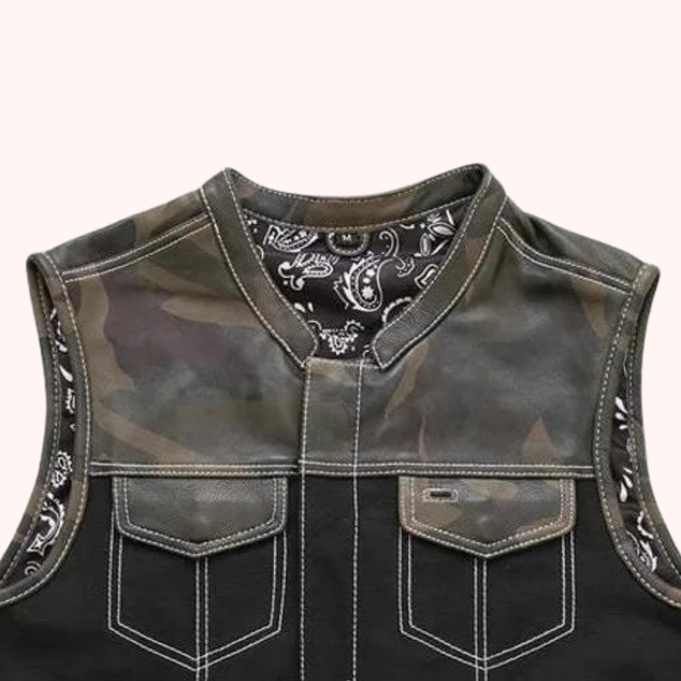 Canvas motorcycle vest with paisley liner