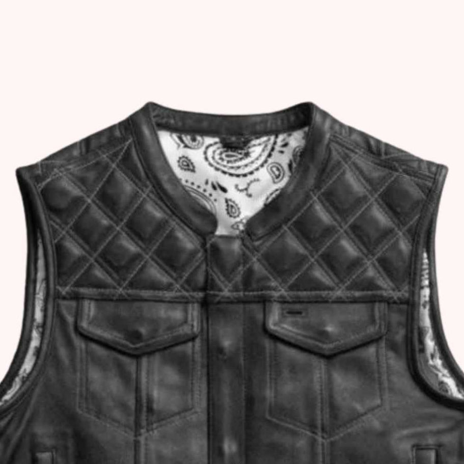 Men's club style quilted leather vest