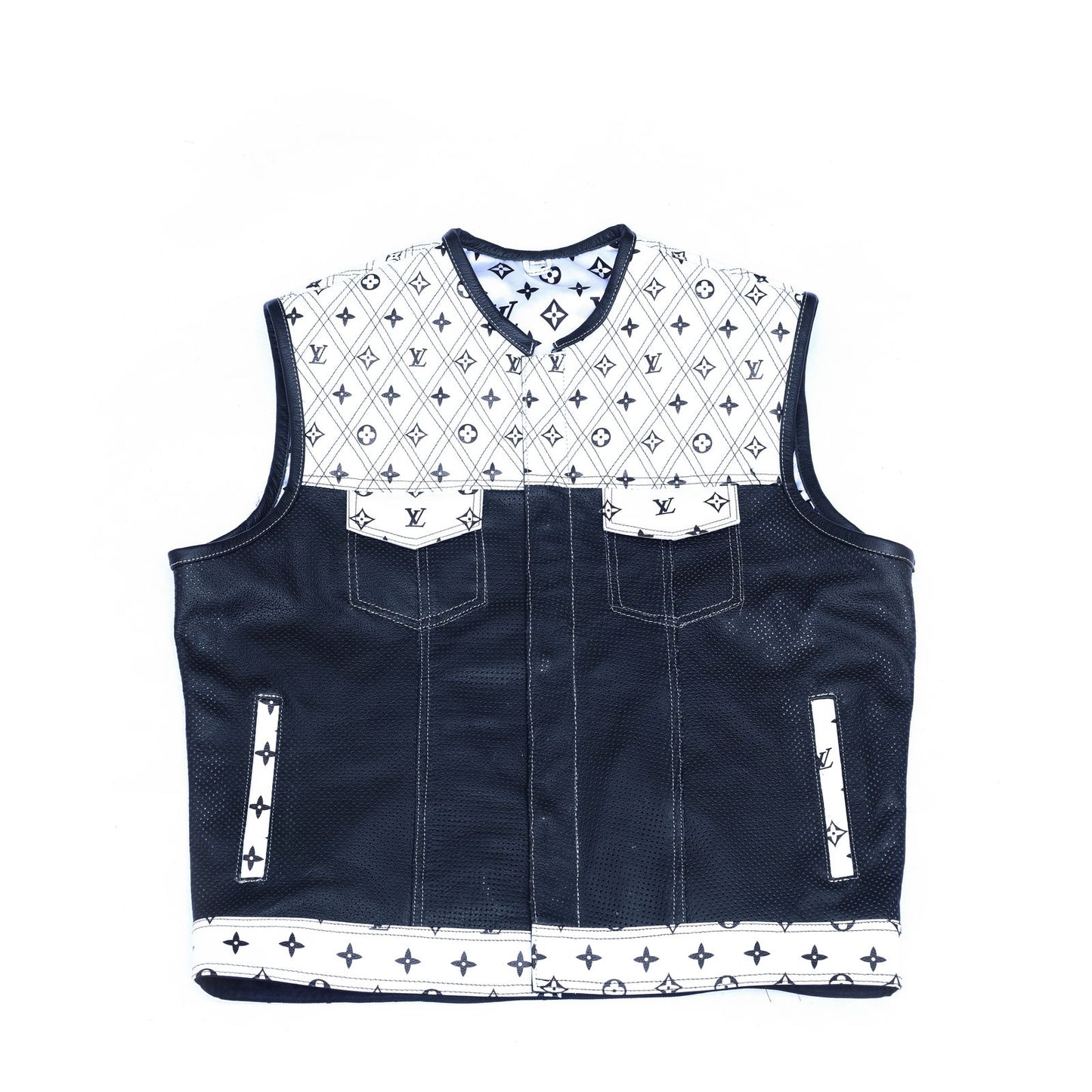Lo*uis Vuit**n
 White Leather Diamond Stitching with Black Perforated Leather
