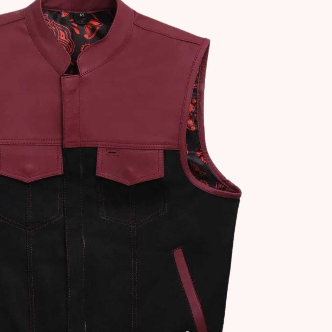 Men's canvas leather biker vest front view
