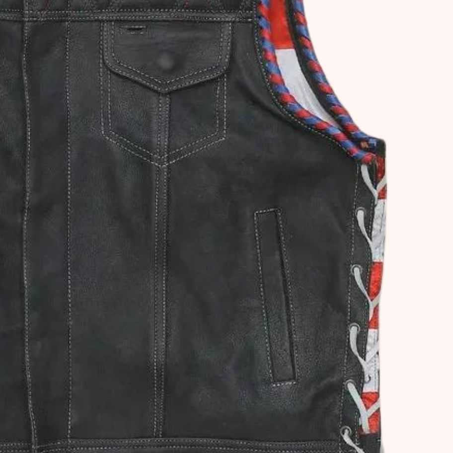 Men's leather biker vest front view