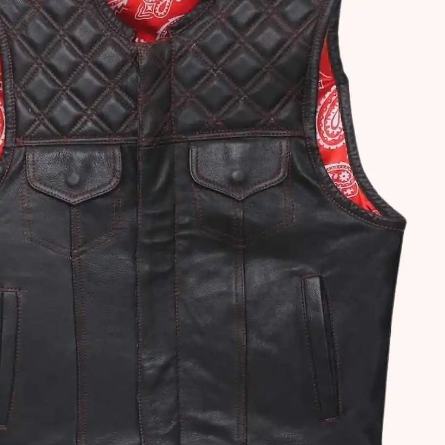 Men's leather biker vest front view
