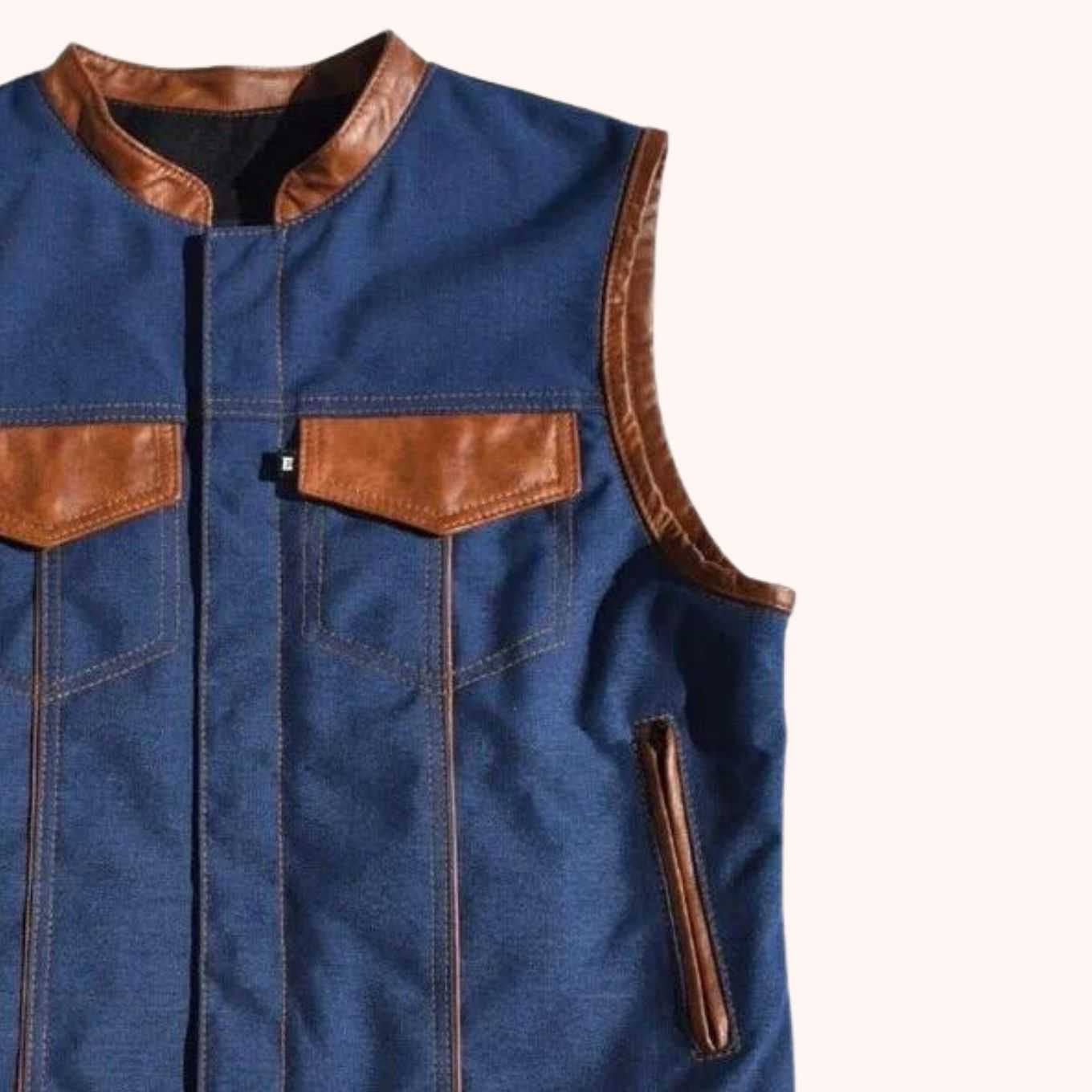 Raw canvas biker vest with conceal carry