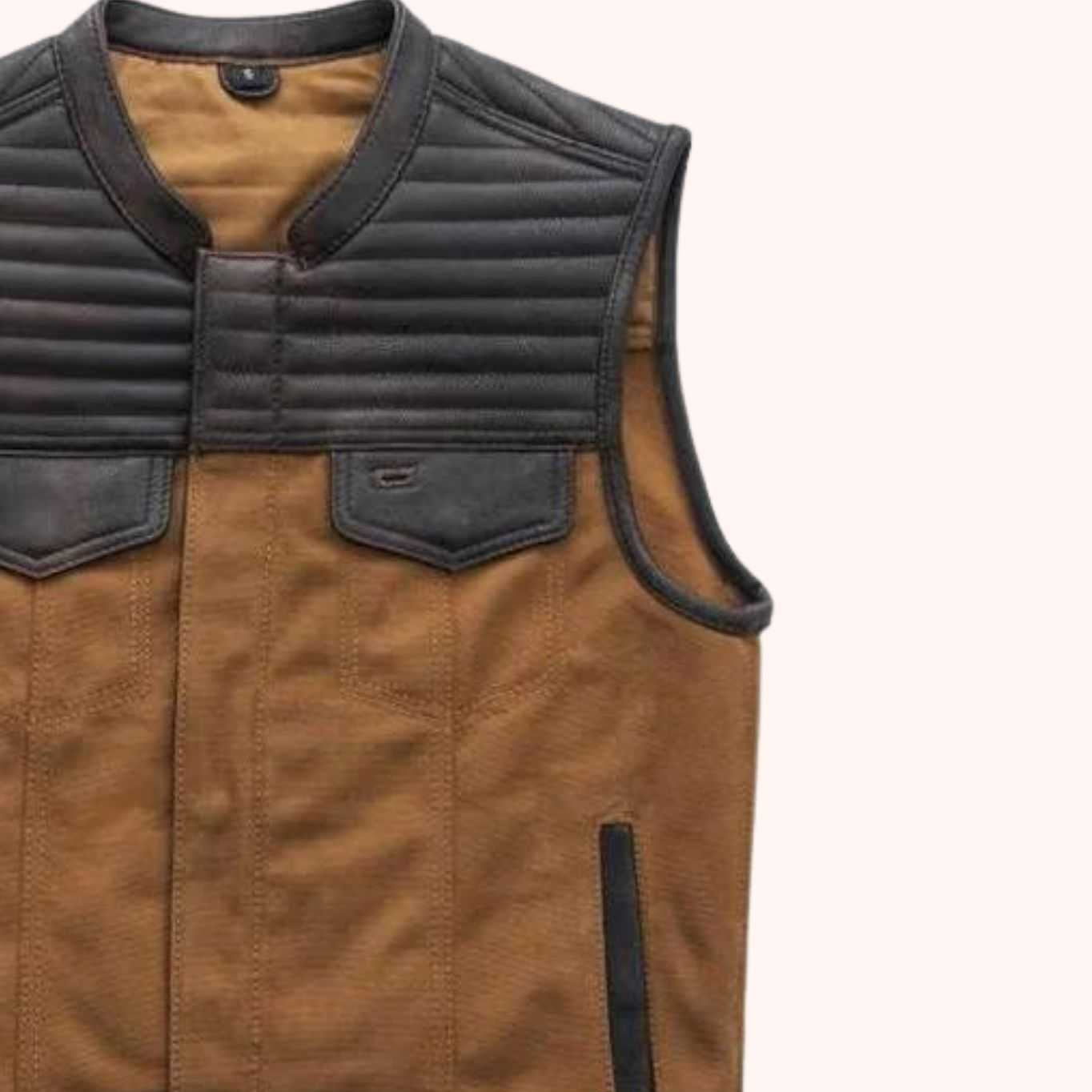 Men's distressed leather biker vest front view