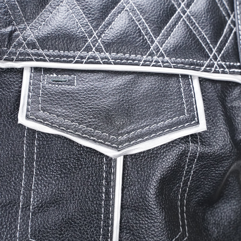 Men's black checkered vest back view
