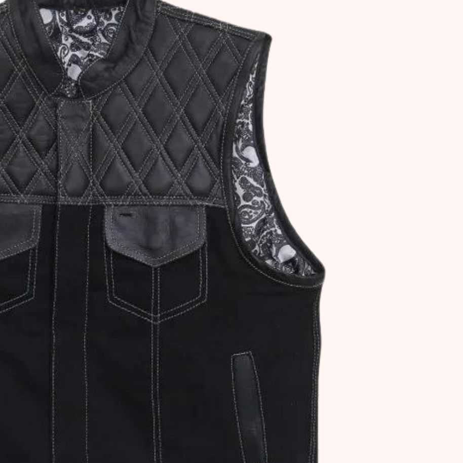 Men's leather biker vest front view