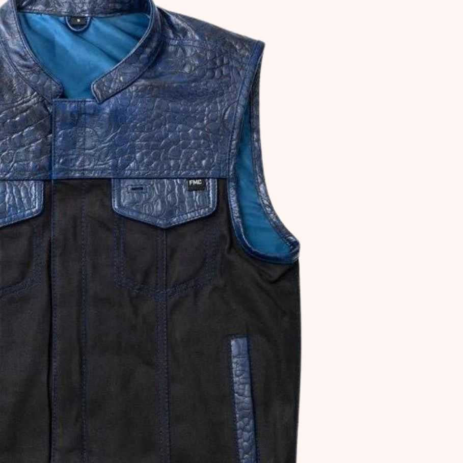 Men's canvas biker vest front view