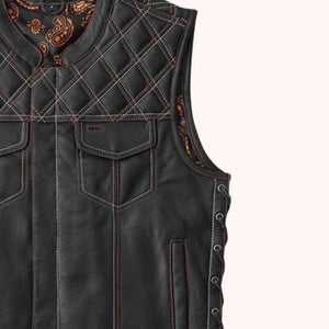 Men's distressed biker vest front view
