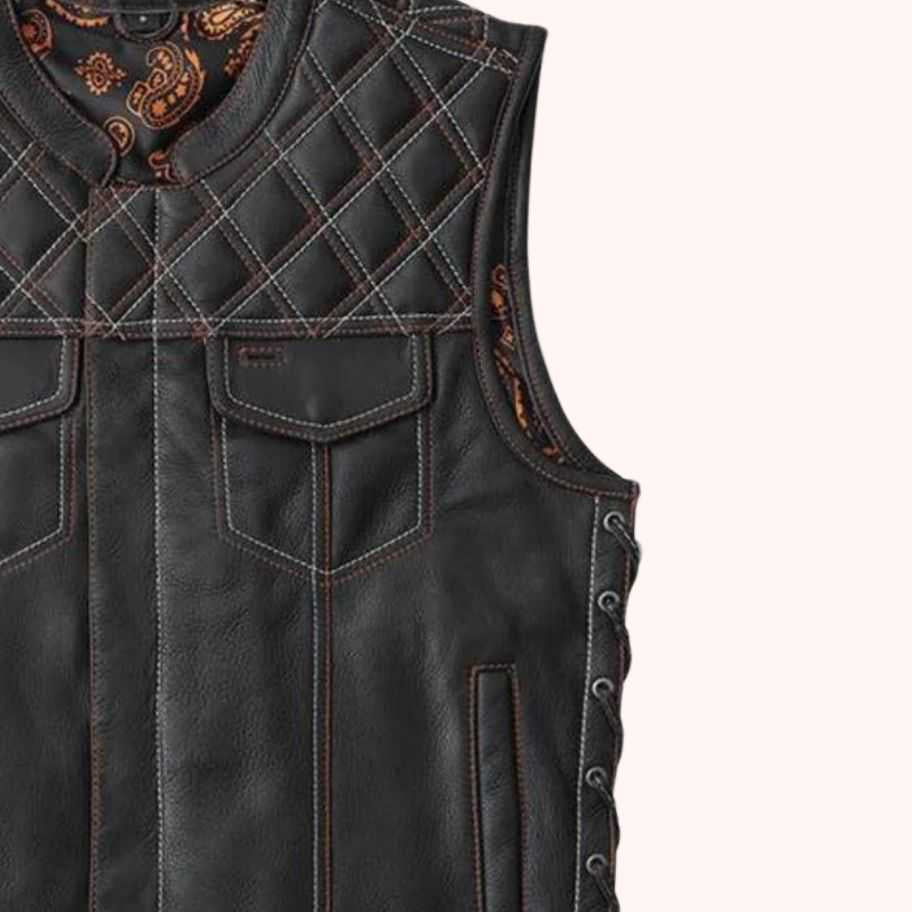 Men's distressed biker vest front view