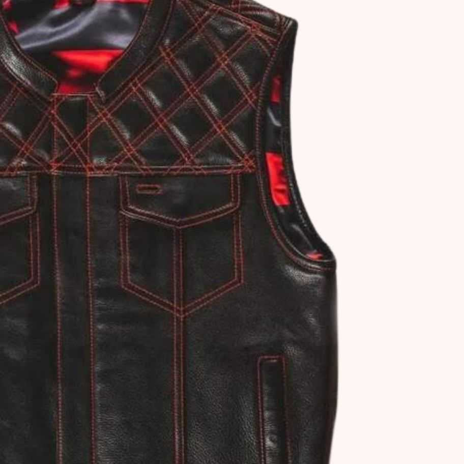 Men's distressed biker vest front view