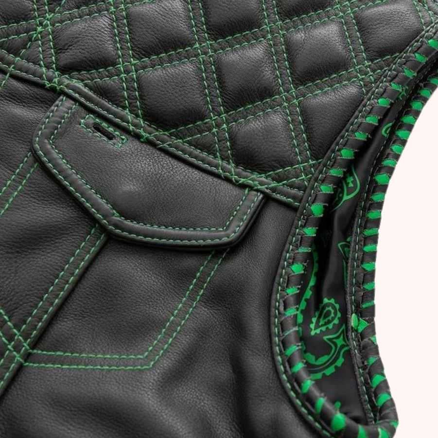 Men's leather biker vest with conceal carry