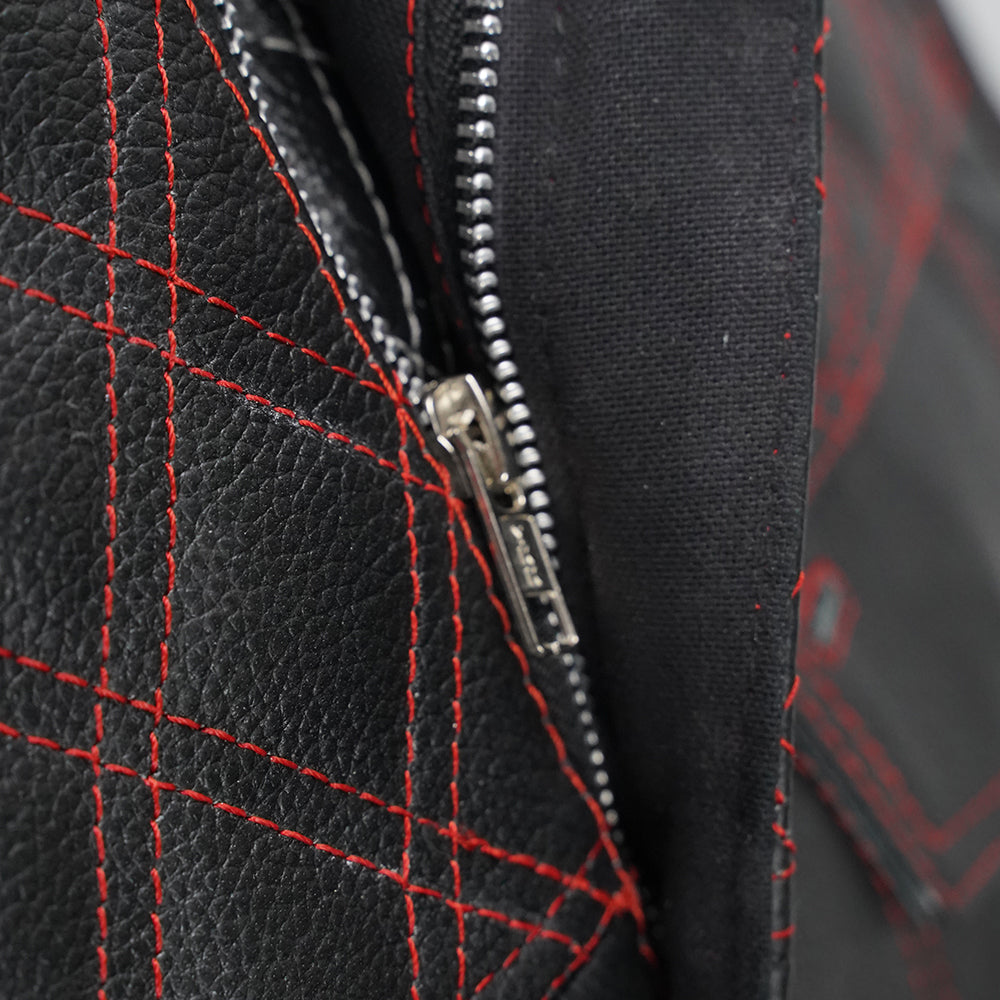 Red paisley lined biker vest detail