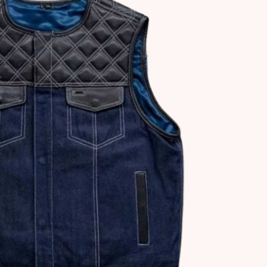 Denim motorcycle vest with conceal-carry pockets