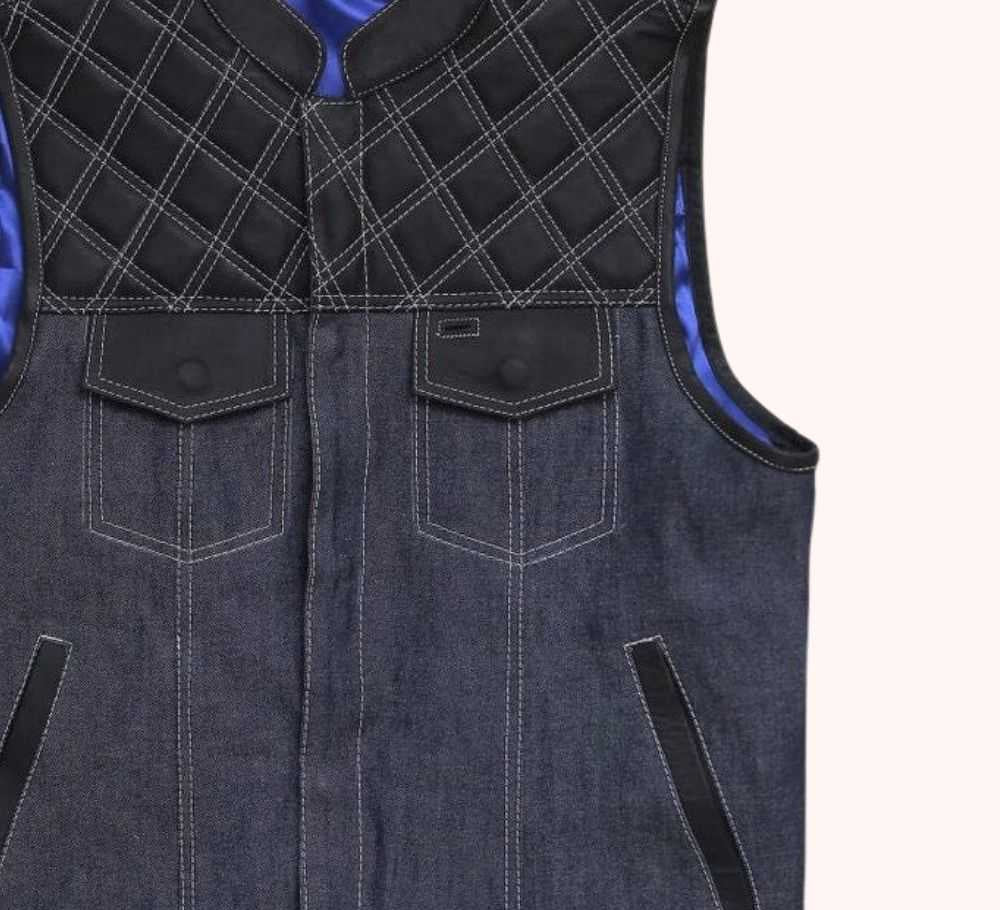 Men's denim biker vest front view