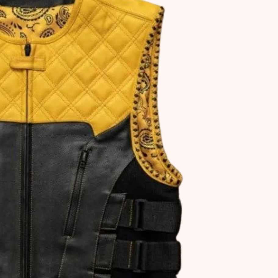 Black leather vest with conceal-carry pockets