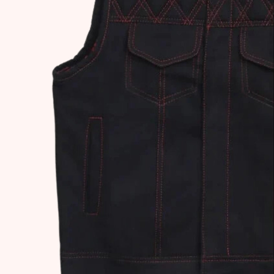 Black leather vest with YKK zippers detail