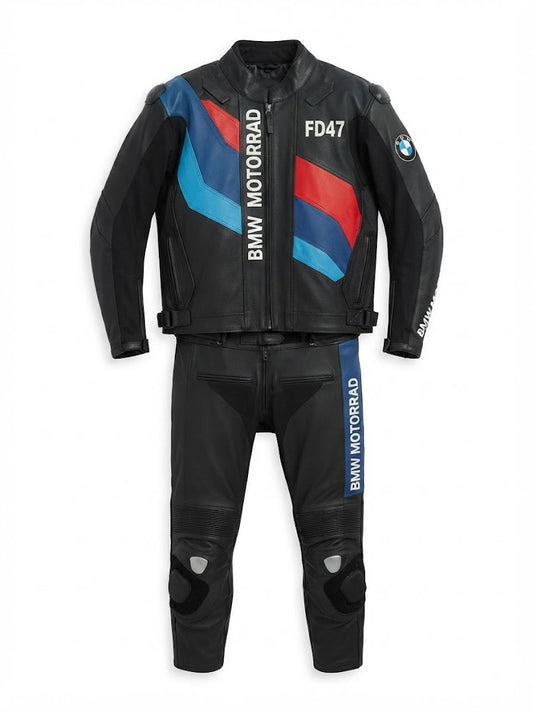 BMW Motorrad Black Racing Motorcycle 2 Piece Genuine Cowhide Leather Suit