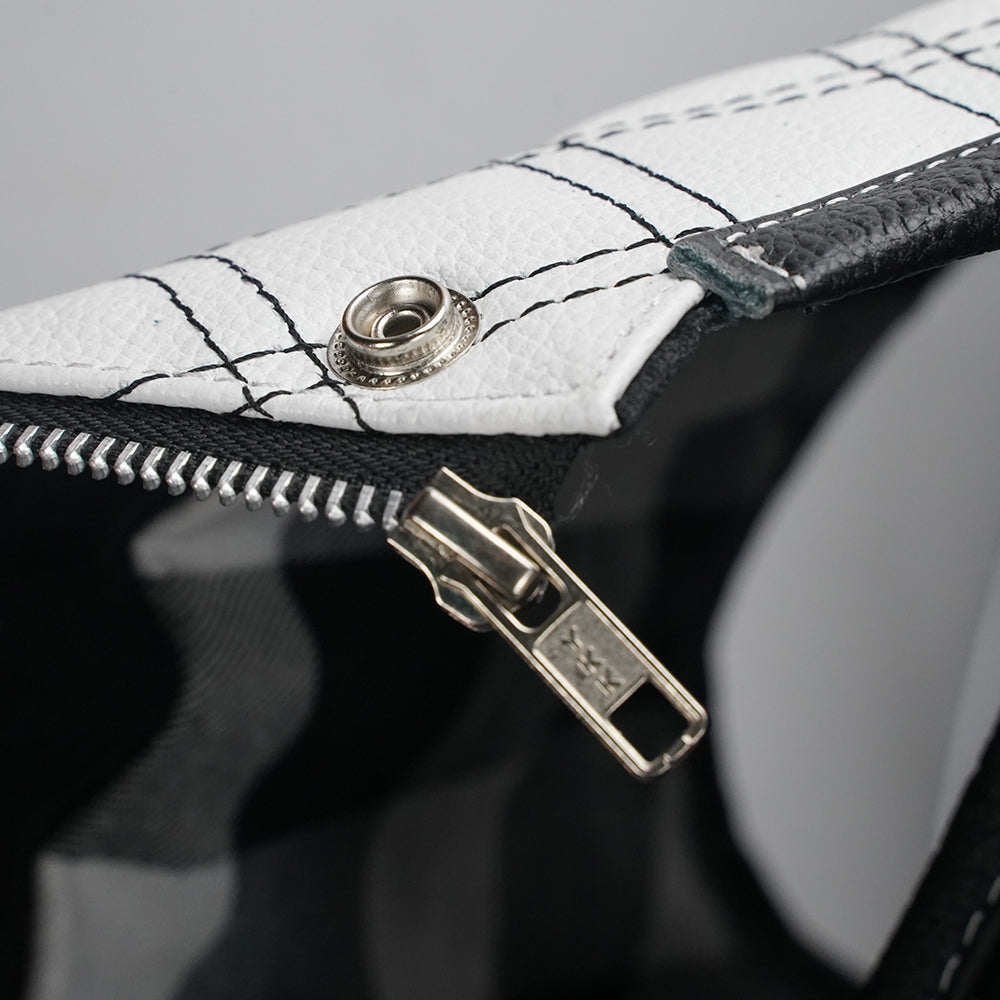Leather denim motorcycle vest detail