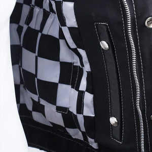 Black checkered riding vest detail