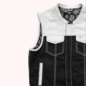 Men's two-tone biker vest detail