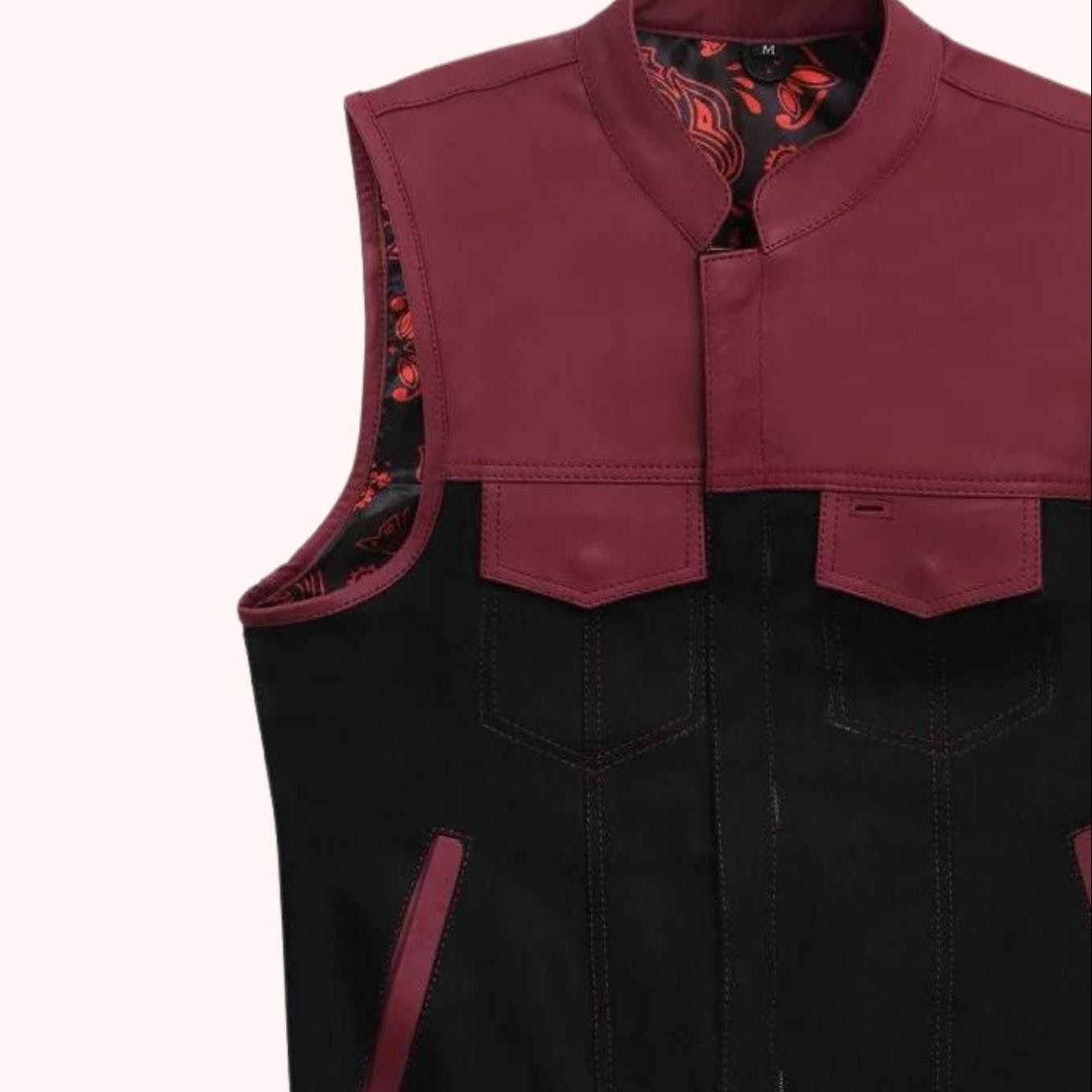Canvas and leather riding vest detail