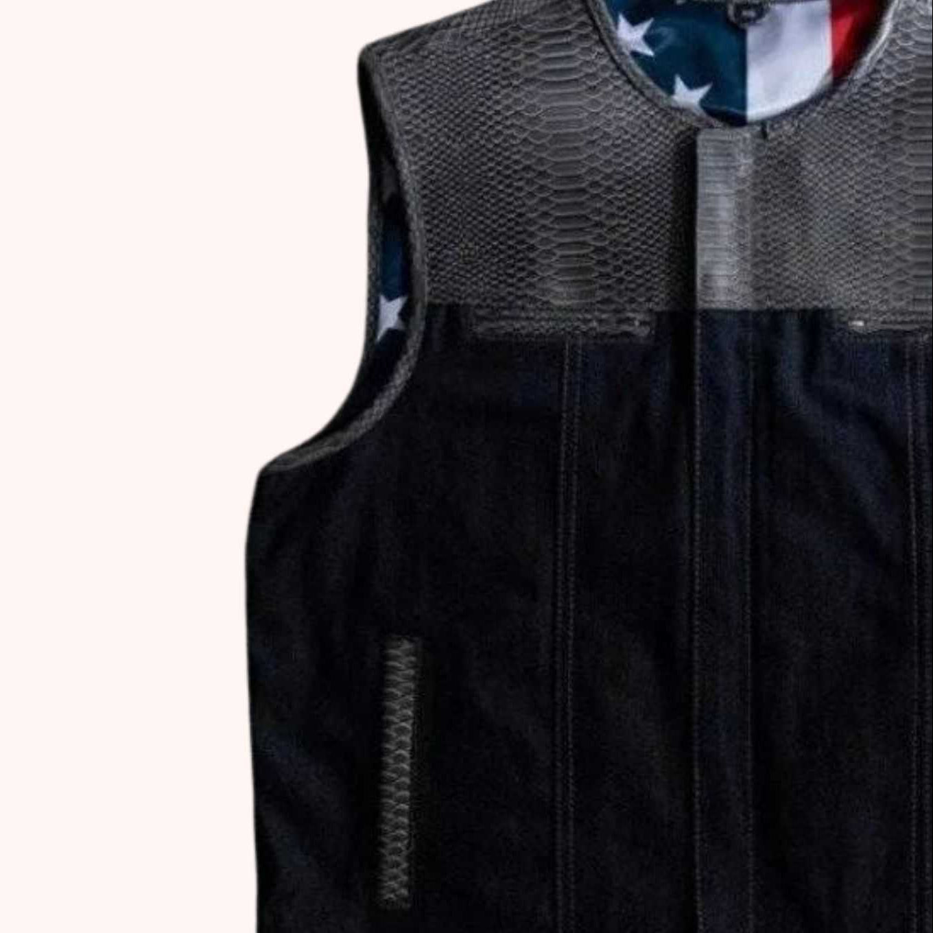 Men's canvas biker vest detail