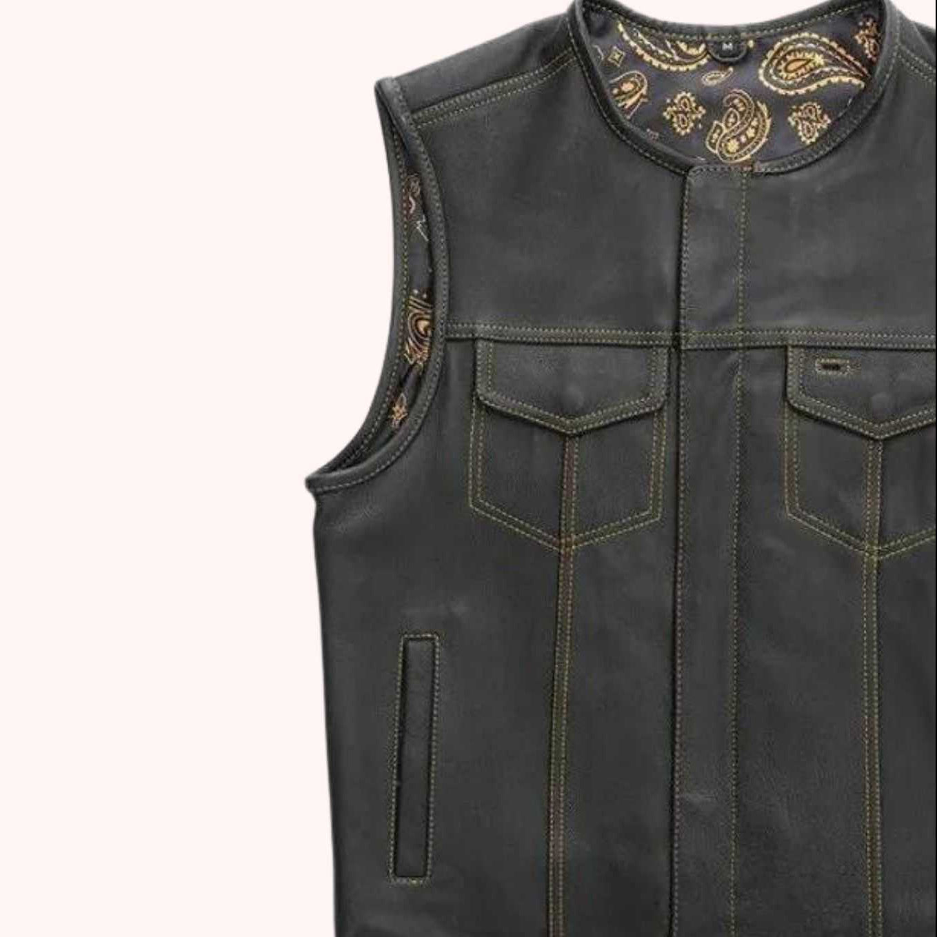 Men's leather biker vest detail