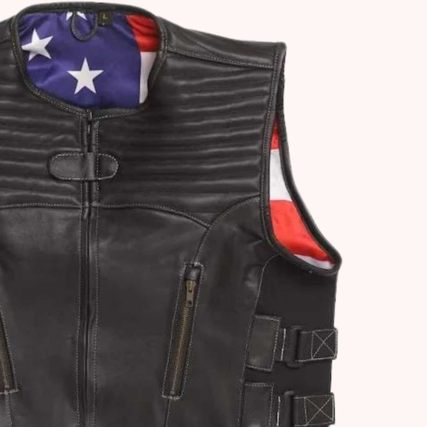 Black leather vest with conceal-carry pockets