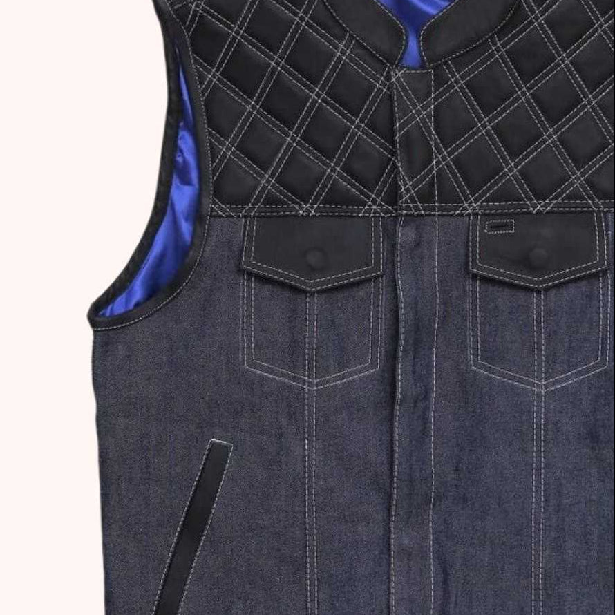 Quilted denim riding vest detail
