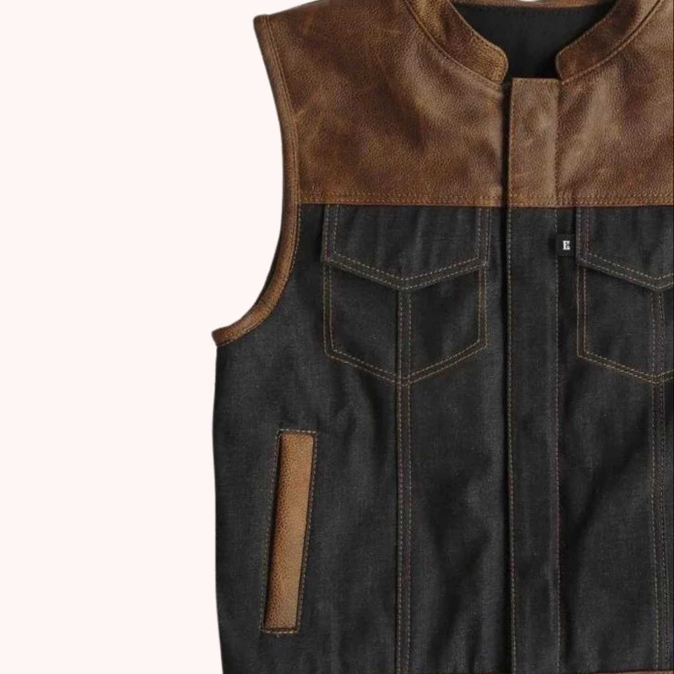 Men's leather biker vest detail