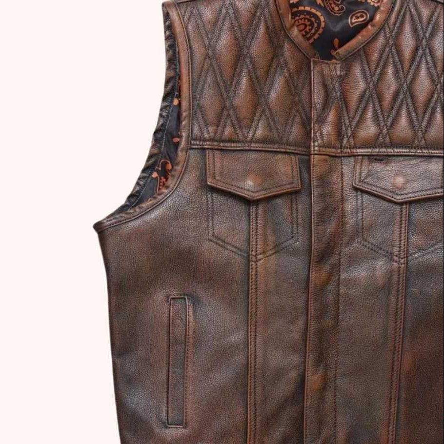Vintage washed leather biker vest