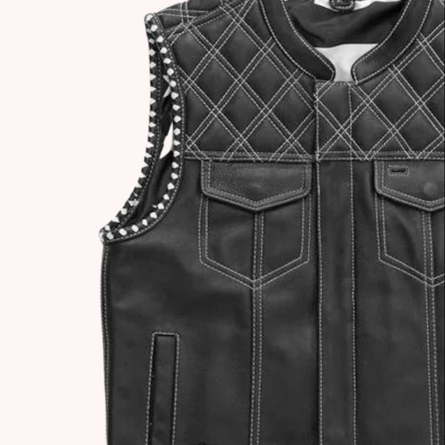 Twill vest with leather arm wrap detail