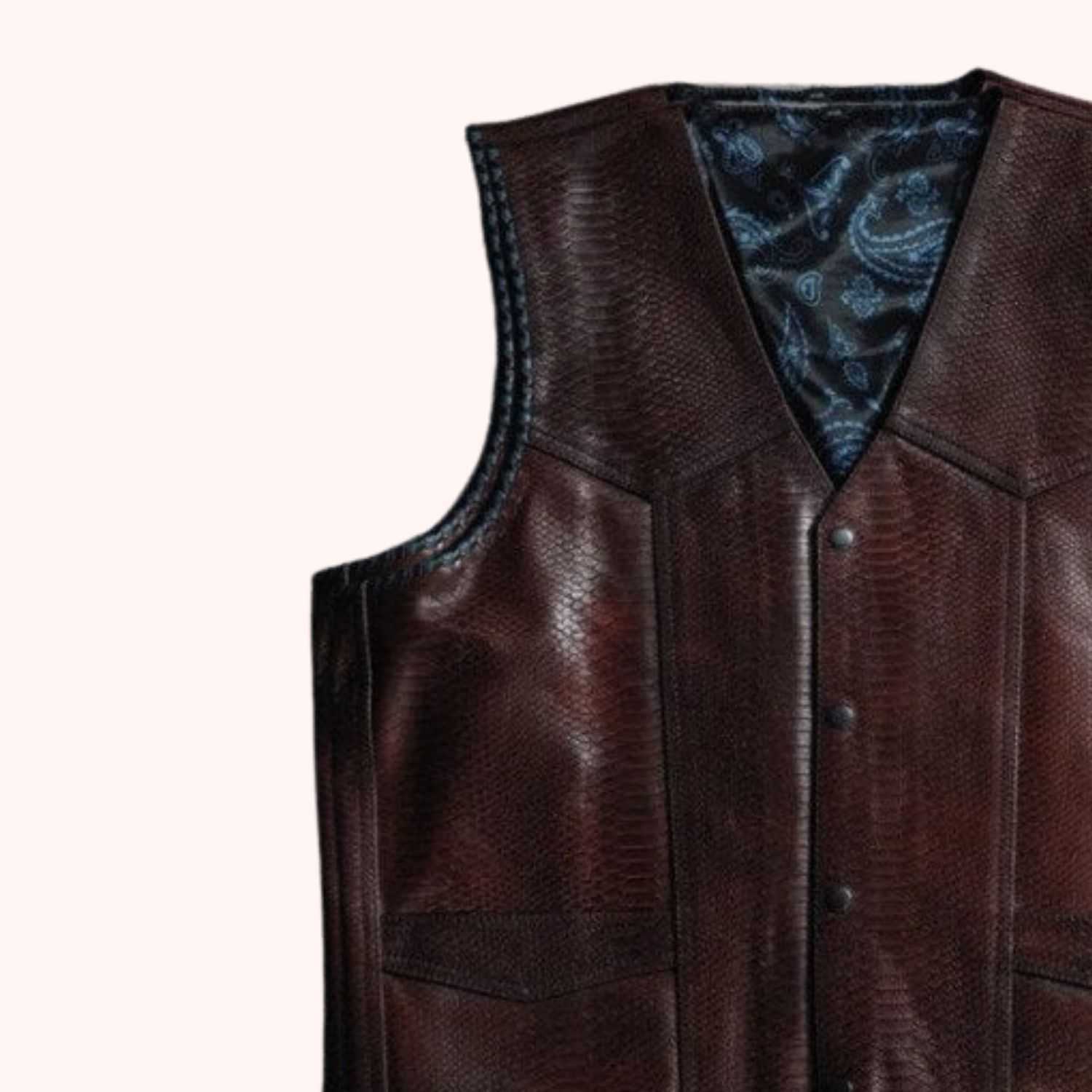 Western leather vest with YKK zipper