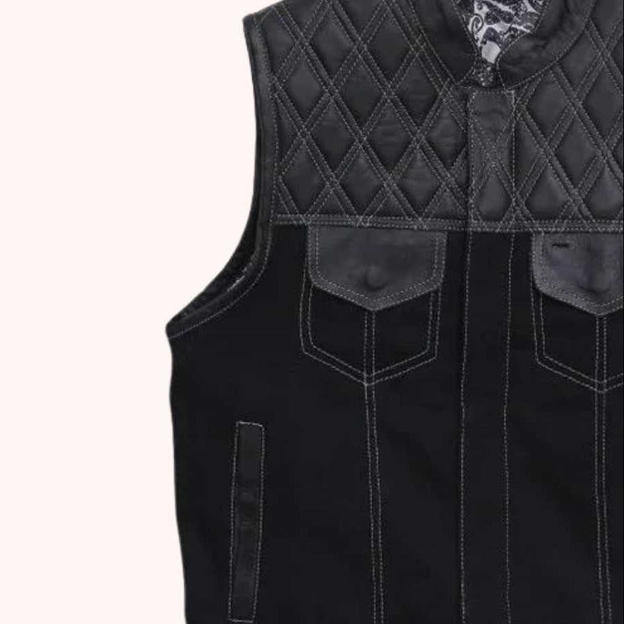 Black leather riding vest detail