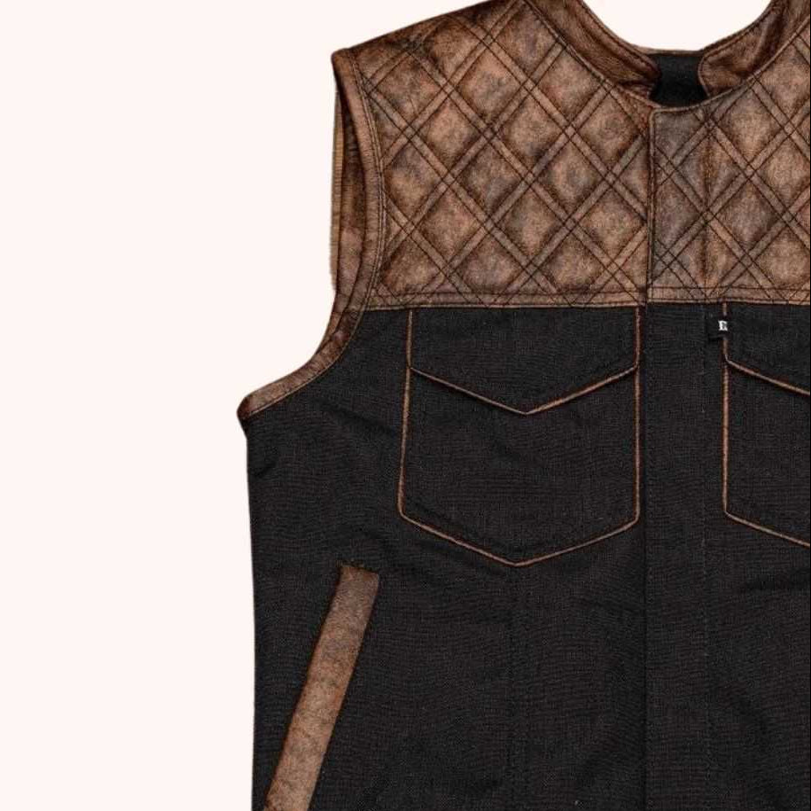 Men's canvas biker vest detail