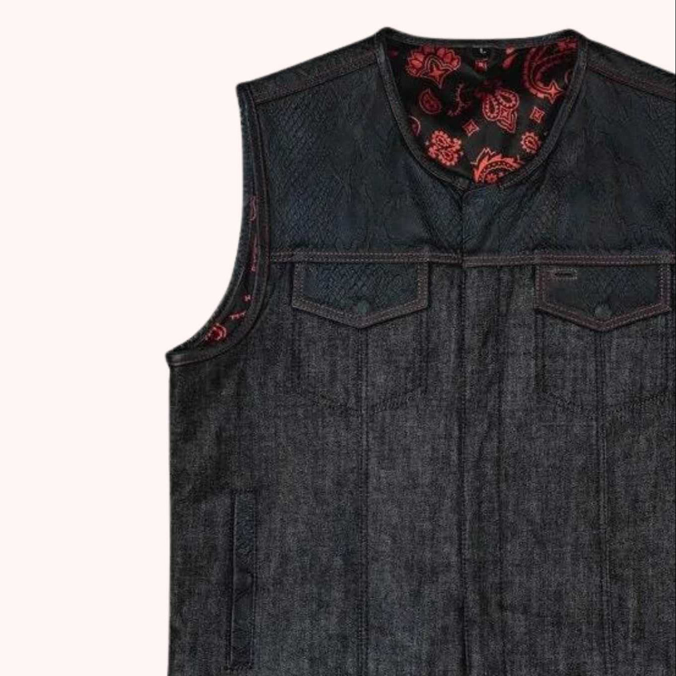 Ember denim riding vest detail