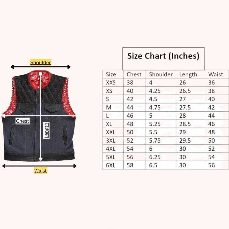 Men's denim riding vest detail