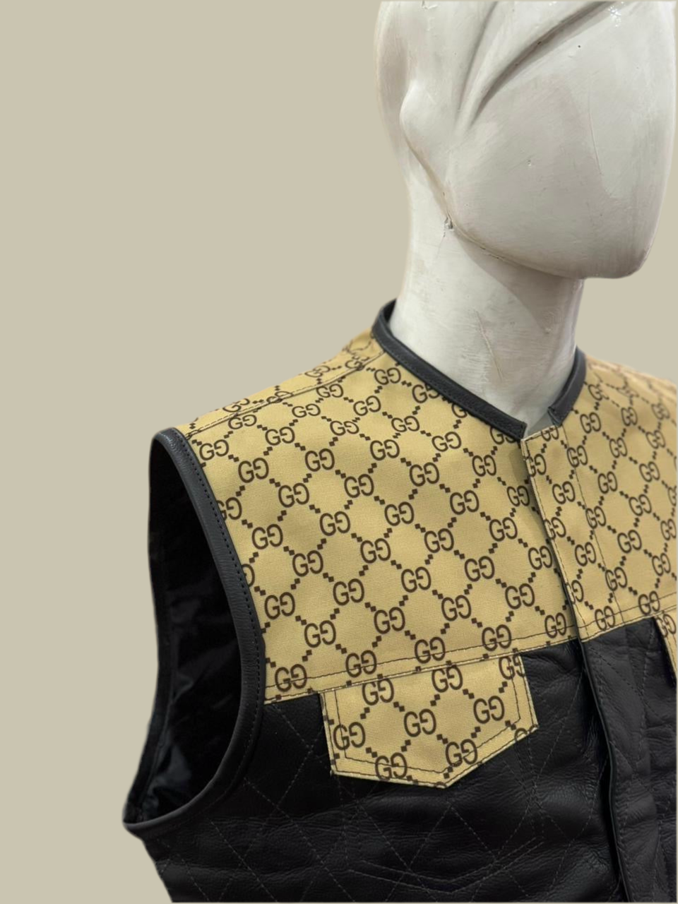 Men’s Luxury G*cci Leather Biker Vest Designer Pattern & Quilted Finish