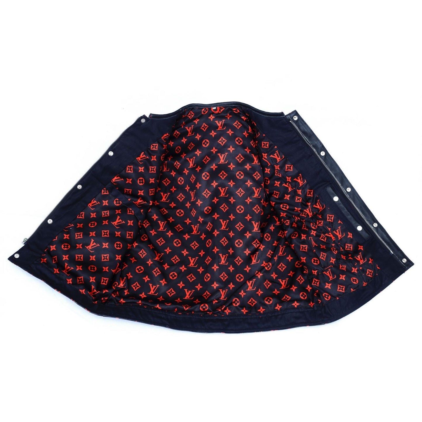 Lo*uis Vuit**n
 Red Leather Diamond Stitching with Black perforated Leather