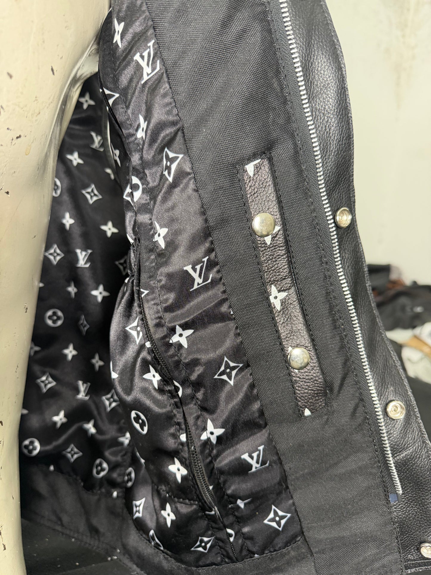 Premium Mens Black & White perforated Leather Biker Vest