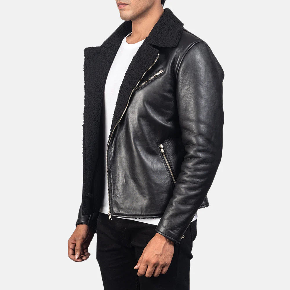 Alberto shearling black leather jacket for men