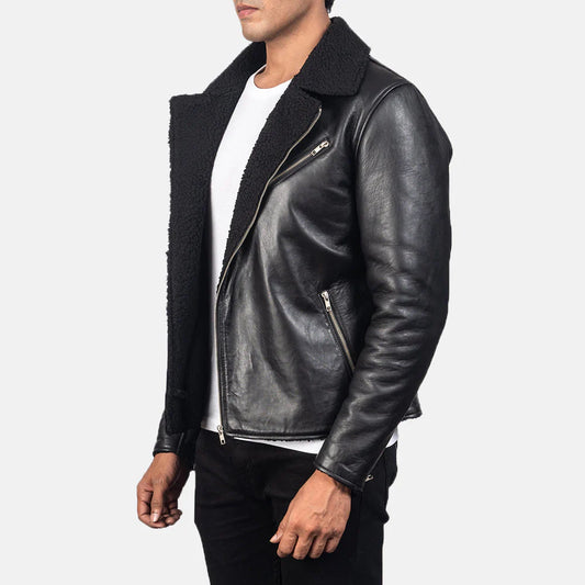 Alberto shearling black leather jacket for men