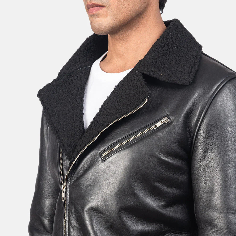 Men's winter leather jacket front view